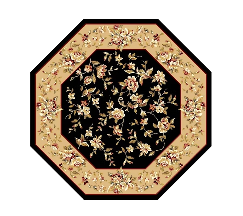 3' X 5' Black Beige Machine Woven Floral Vines Indoor Area Rug