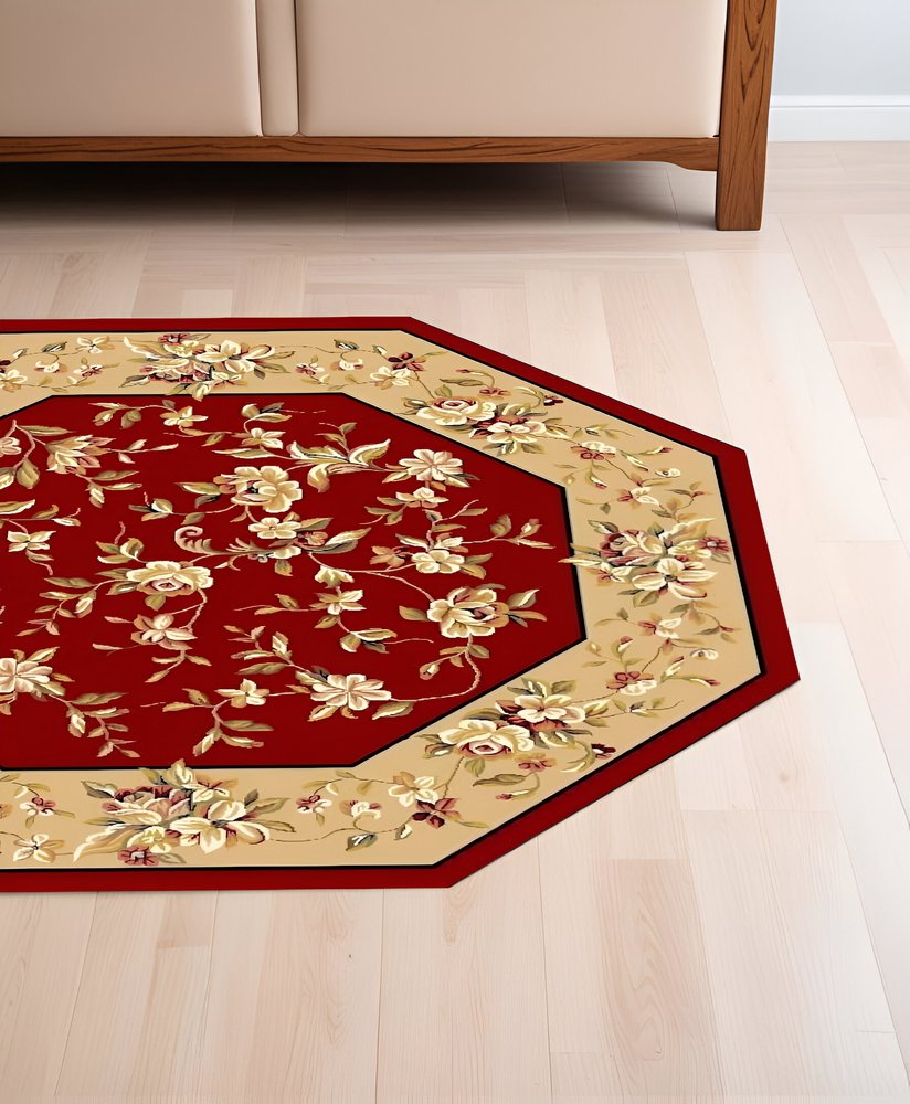 2' X 3' Red And Beige Floral Vines Area Rug