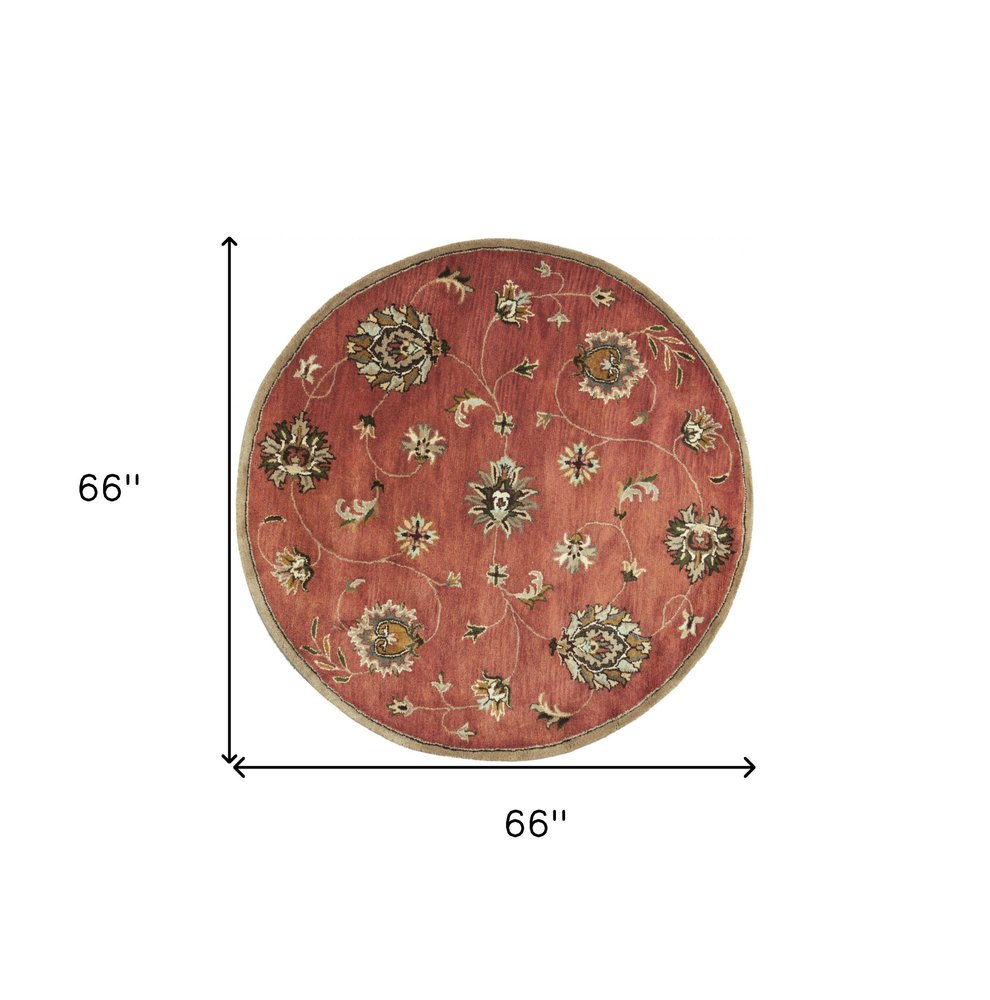 5' X 8' Sienna Gold And Green New Zealand Lambs Wool Floral Vines Hand Tufted Area Rug