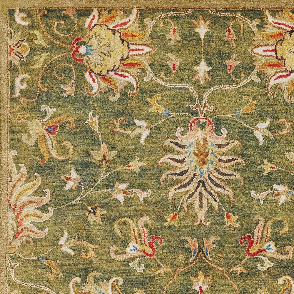 5' X 8' Green Red And Ivory Wool Floral Medallion Hand Tufted Area Rug