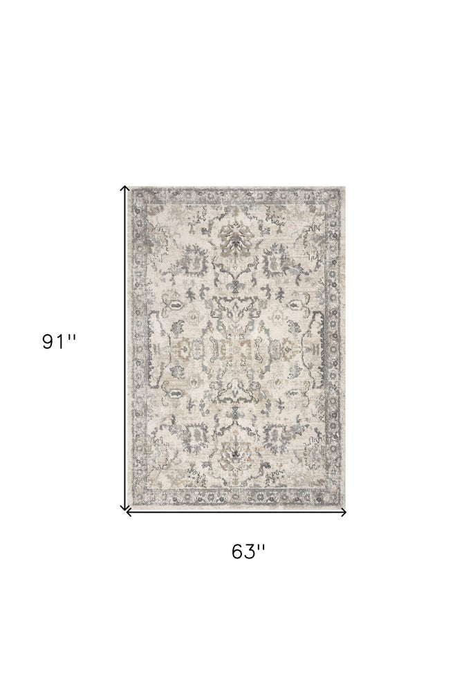 8' X 10' Ivory And Gray Floral Medallion Area Rug
