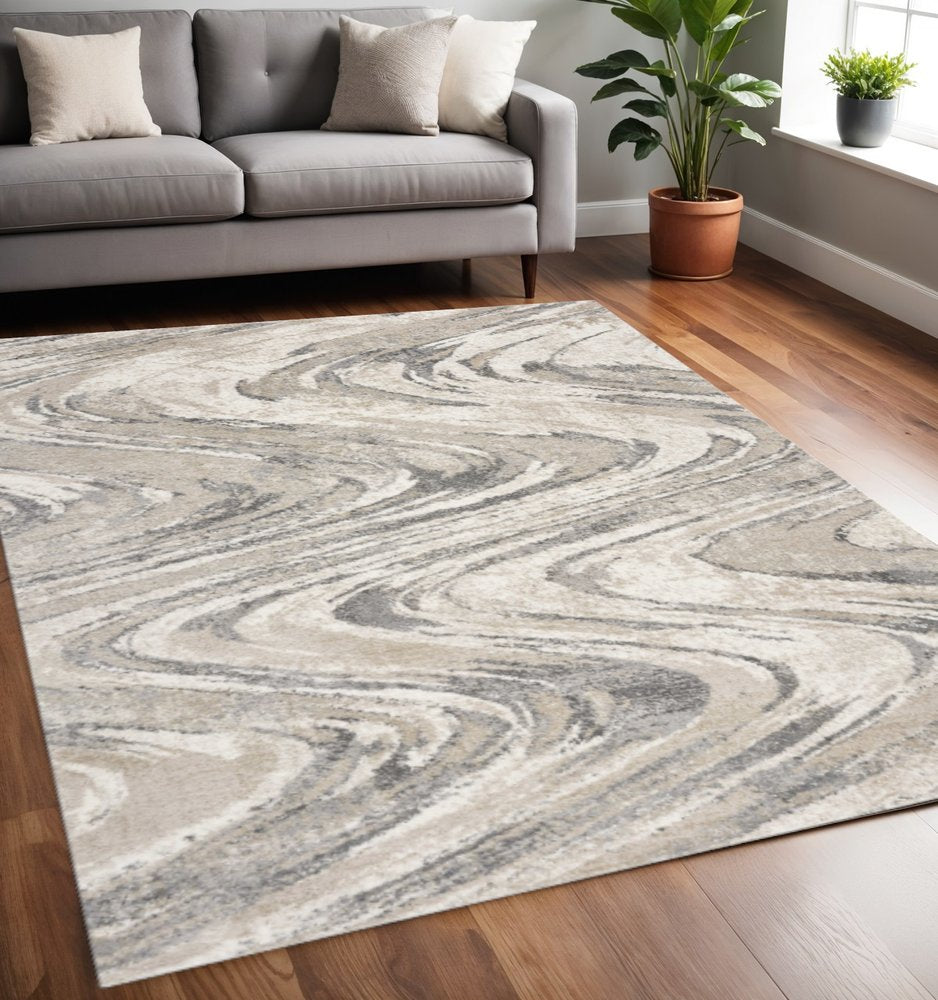 7' X 9' Gray And Tan Abstract Area Rug