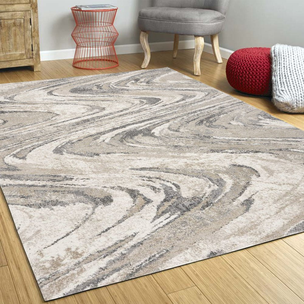 7' X 9' Gray And Tan Abstract Area Rug