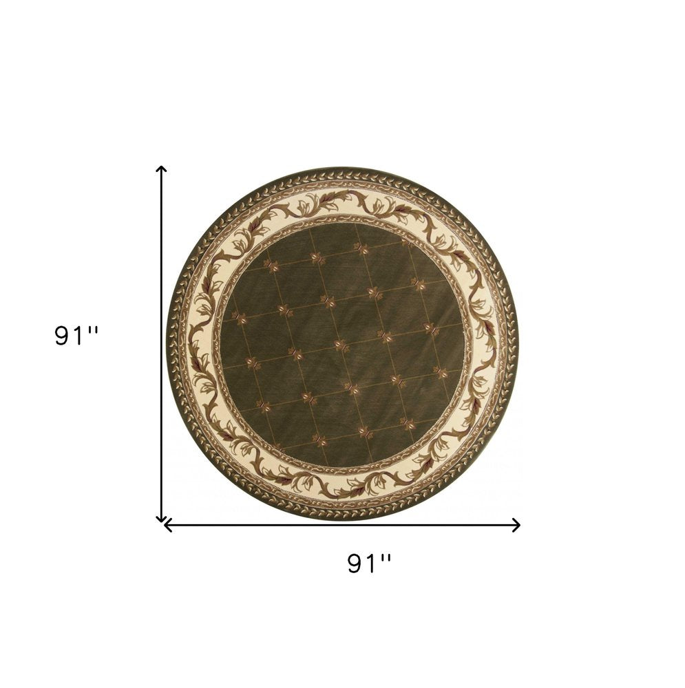 3' X 5' Dark Green Ivory And Brown Floral Vines Area Rug