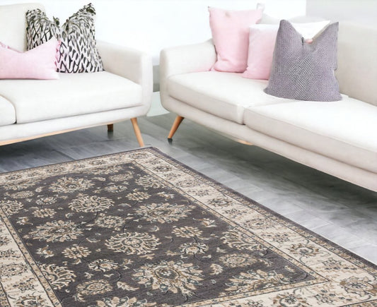 8' X 10' Gray And Ivory Floral Medallion Area Rug