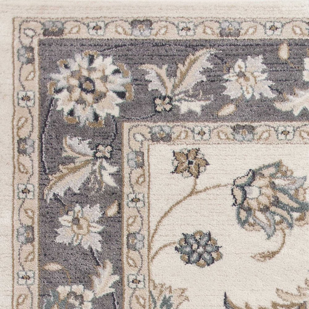 8' Gray And Ivory Floral Medallion Runner Rug