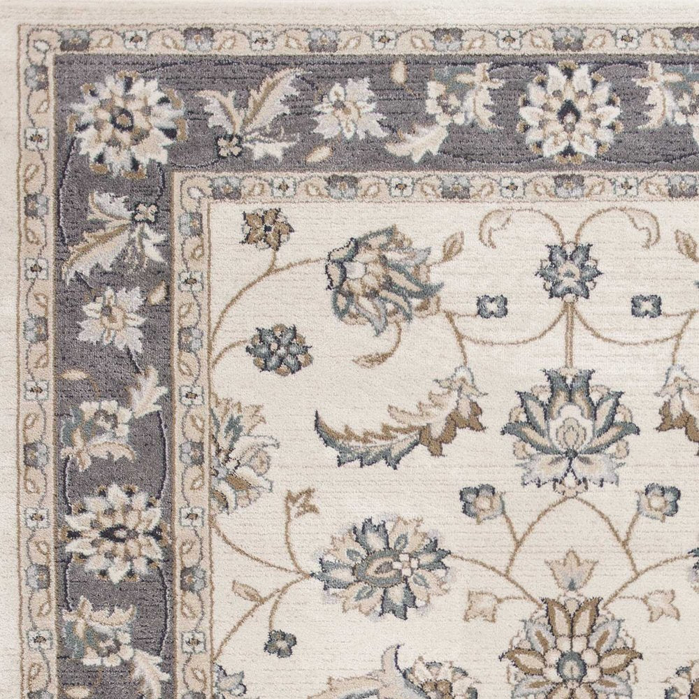 8' Gray And Ivory Floral Medallion Runner Rug