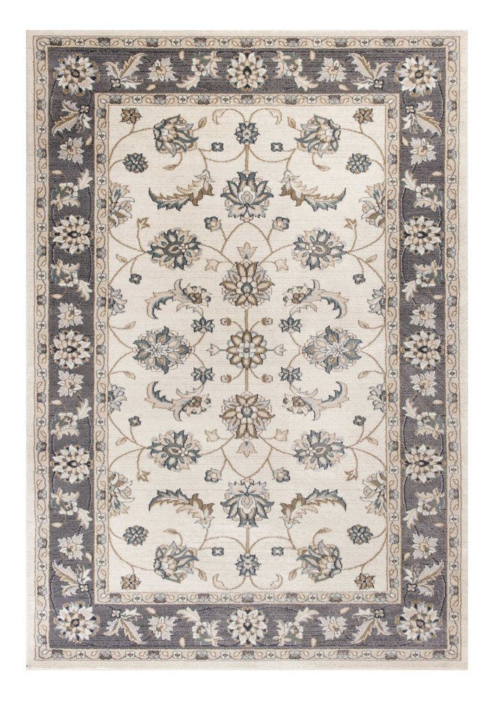 8' Gray And Ivory Floral Medallion Runner Rug