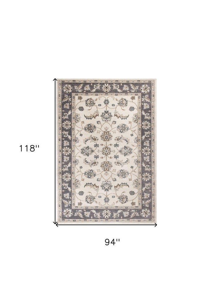 8' Gray And Ivory Floral Medallion Runner Rug