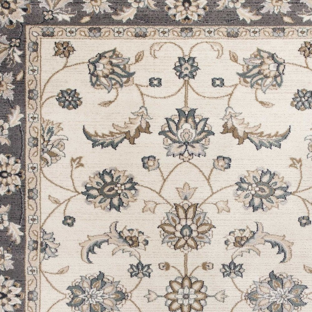8' Gray And Ivory Floral Medallion Runner Rug
