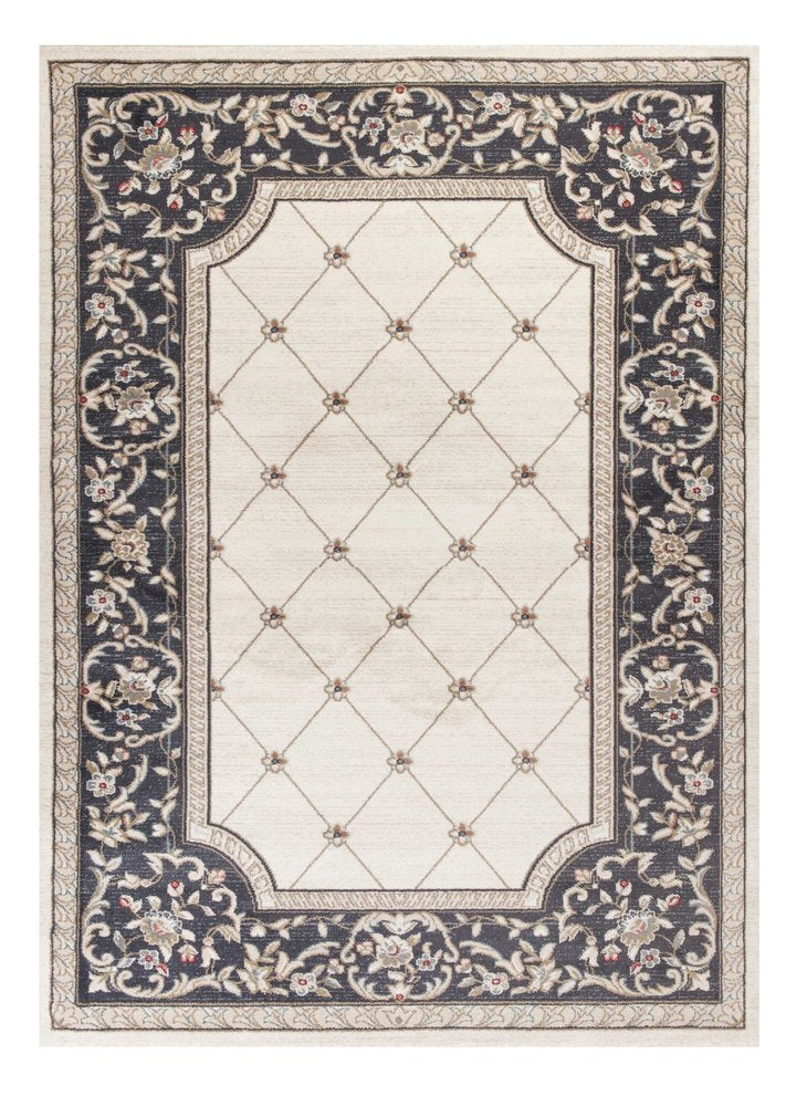 8' Ivory And Gray Floral Runner Rug