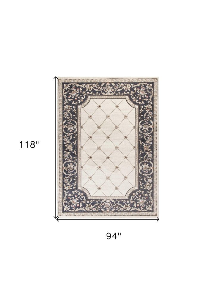 8' Ivory And Gray Floral Runner Rug