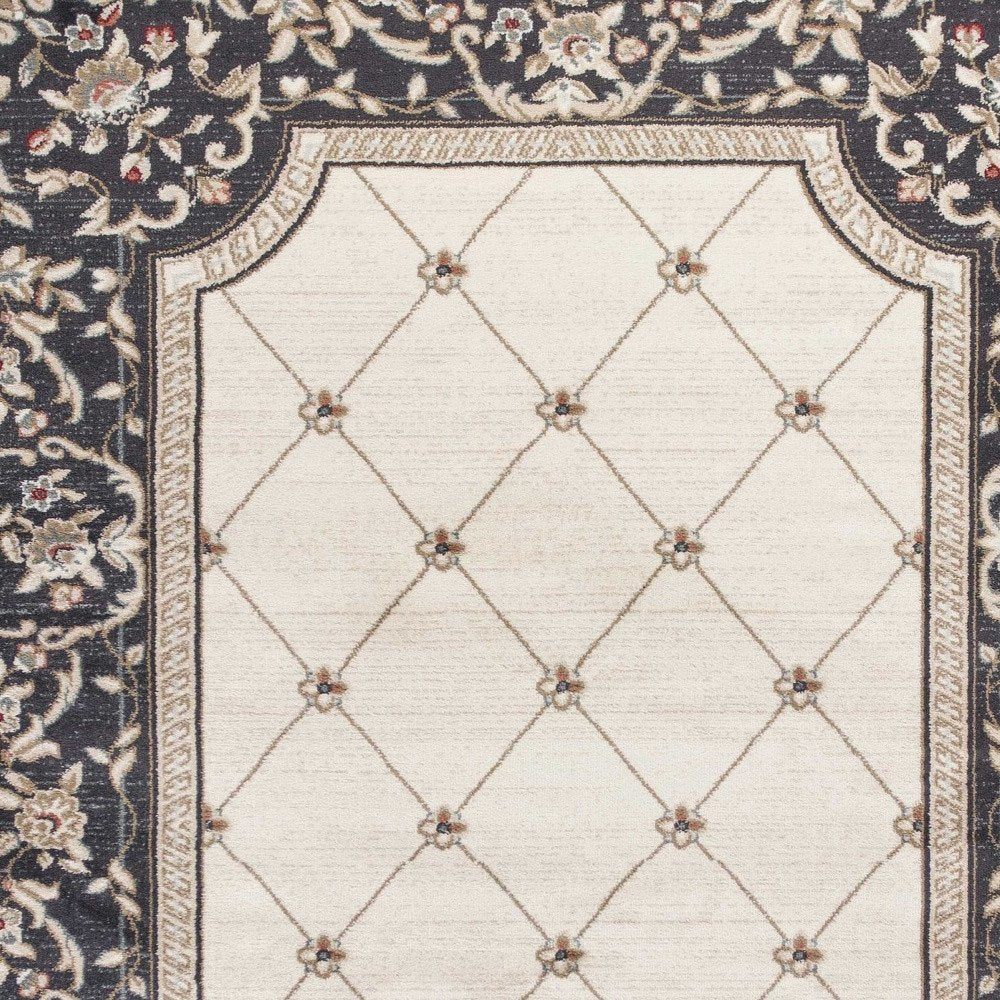 8' Ivory And Gray Floral Runner Rug