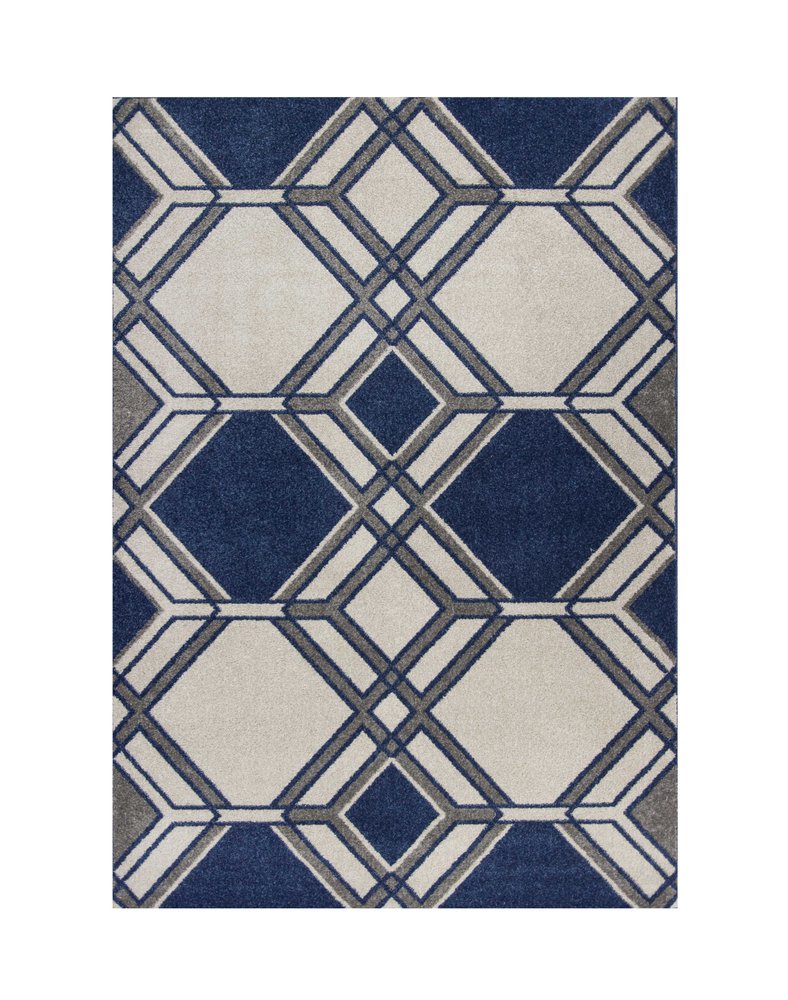 5' X 8' Blue Ivory And Gray Geometric Area Rug