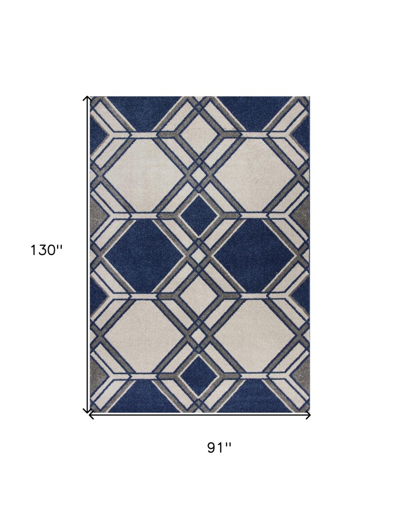 5' X 8' Blue Ivory And Gray Geometric Area Rug