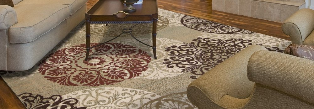 5' X 8' Sage Brown And Ivory Floral Medallion Area Rug