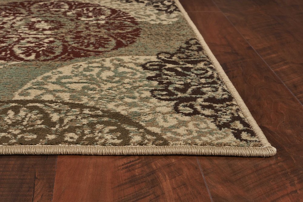 5' X 8' Sage Brown And Ivory Floral Medallion Area Rug