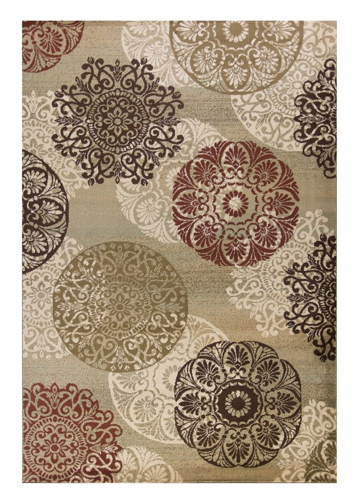 5' X 8' Sage Brown And Ivory Floral Medallion Area Rug