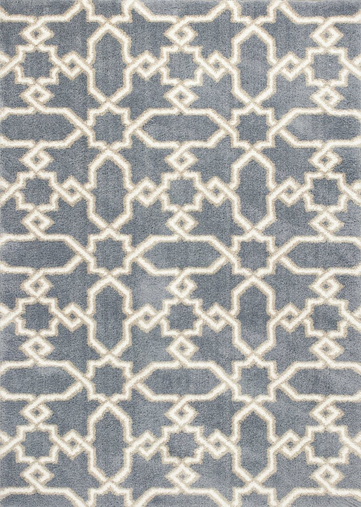 5' X 8' Slate Blue And Ivory Geometric Area Rug