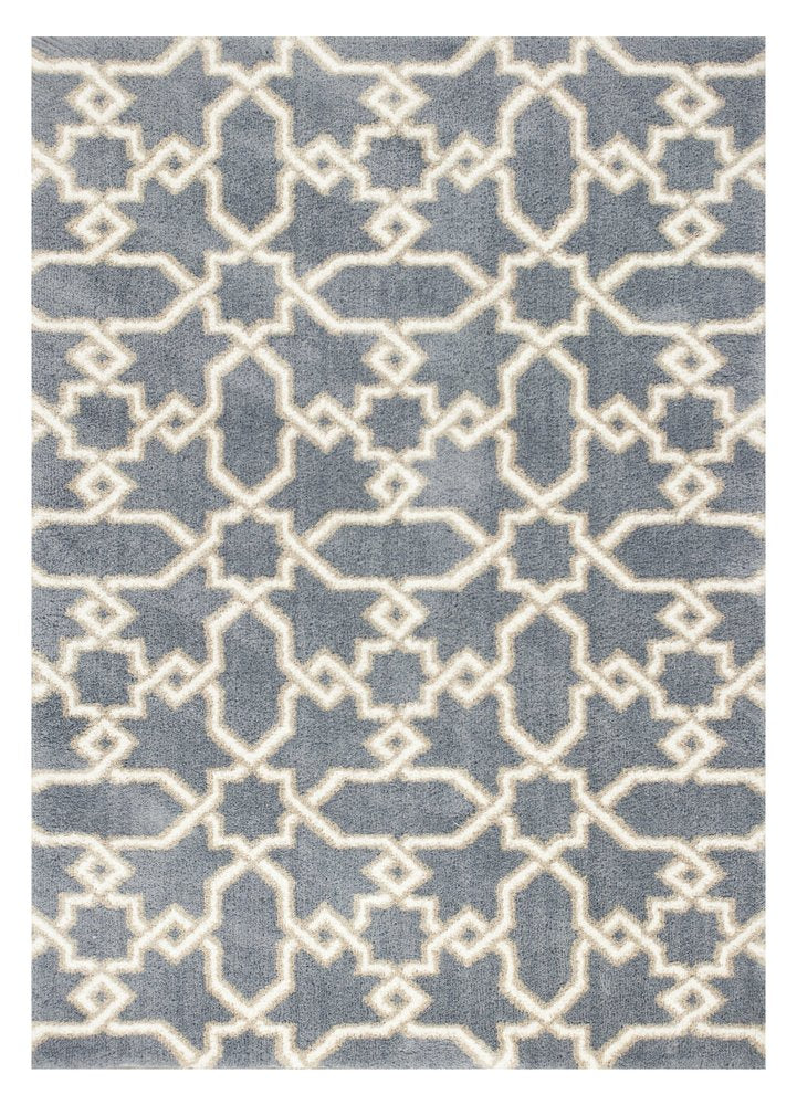 5' X 8' Slate Blue And Ivory Geometric Area Rug