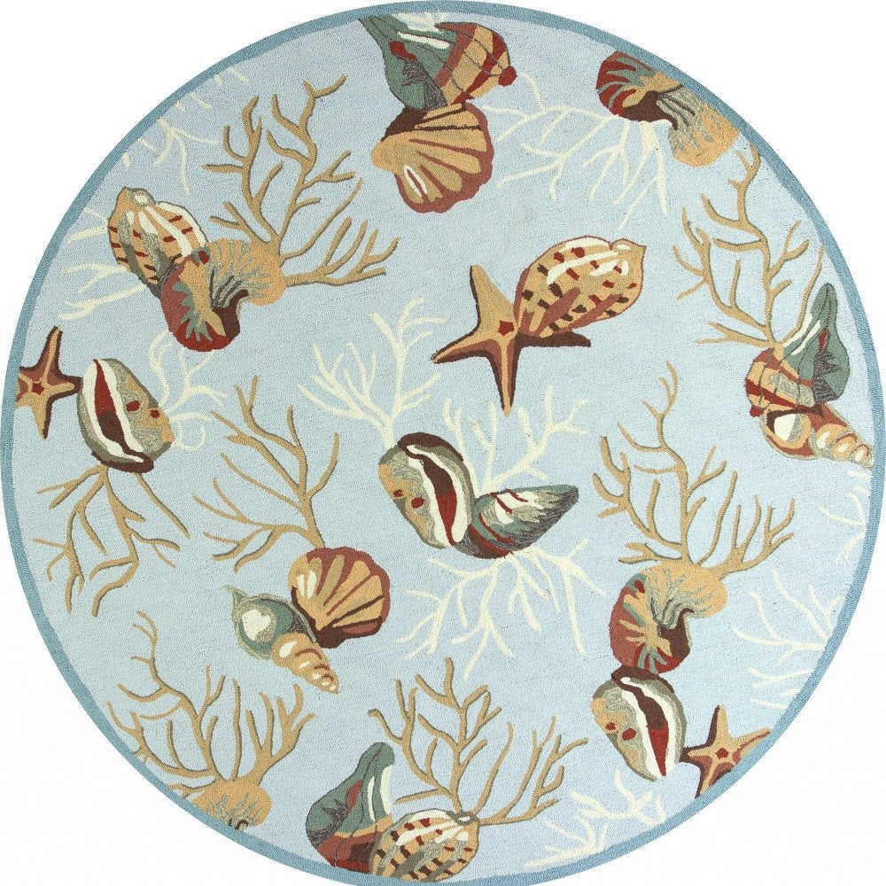 2' X 4' Blue Beige And Green Seashell and Coral Hand Tufted Area Rug