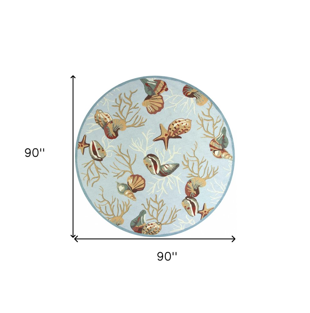 2' X 4' Blue Beige And Green Seashell and Coral Hand Tufted Area Rug