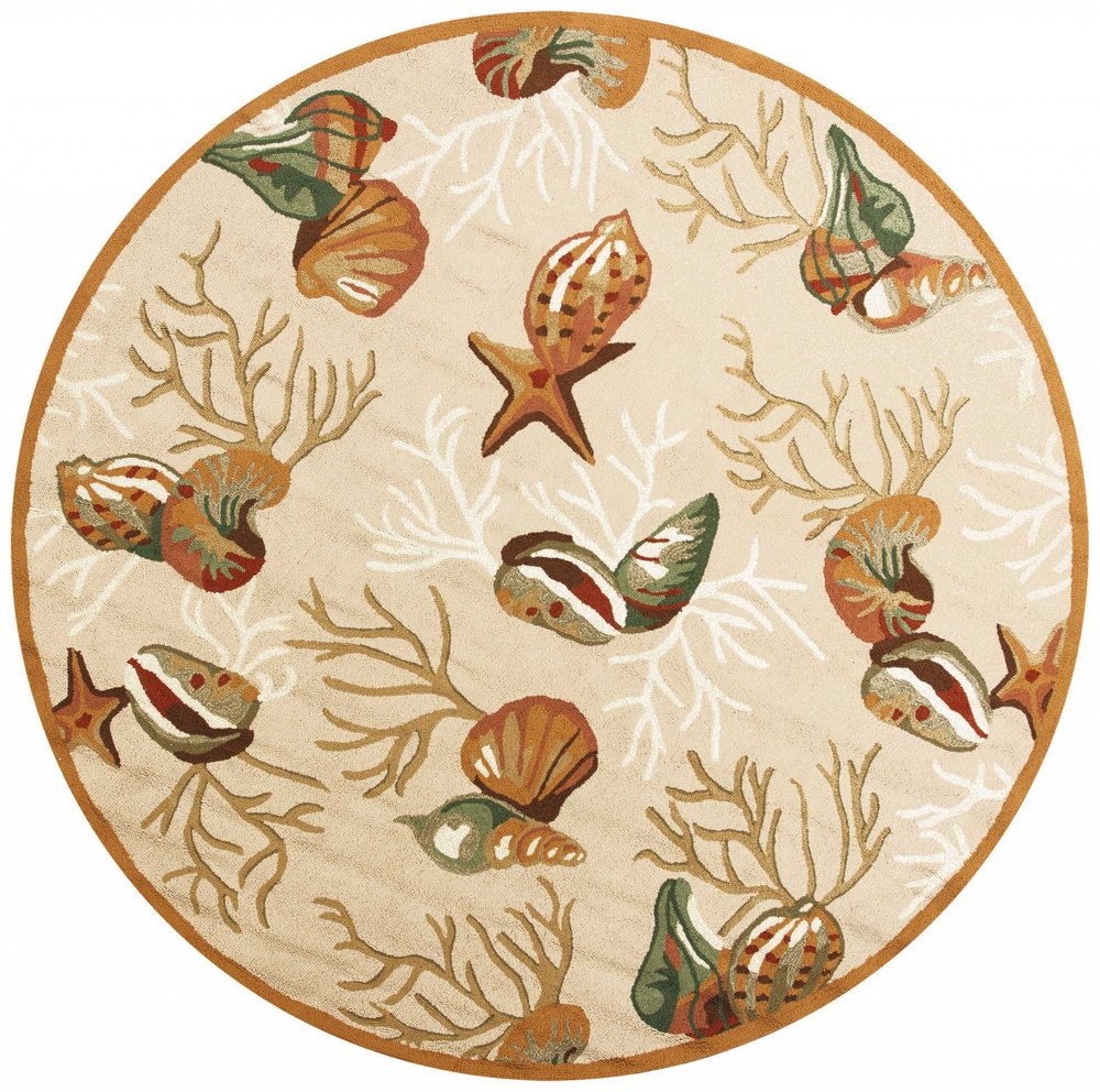 2' X 3' Beige Green And Brown Seashell and Coral Hand Tufted Area Rug