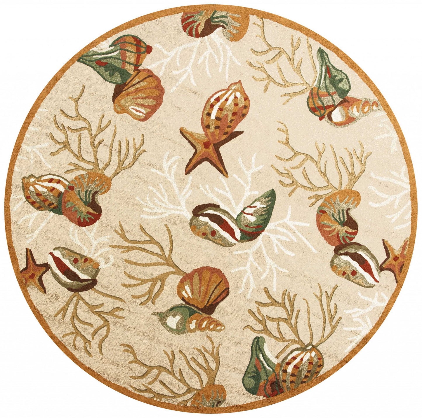 2' X 3' Beige Green And Brown Seashell and Coral Hand Tufted Area Rug