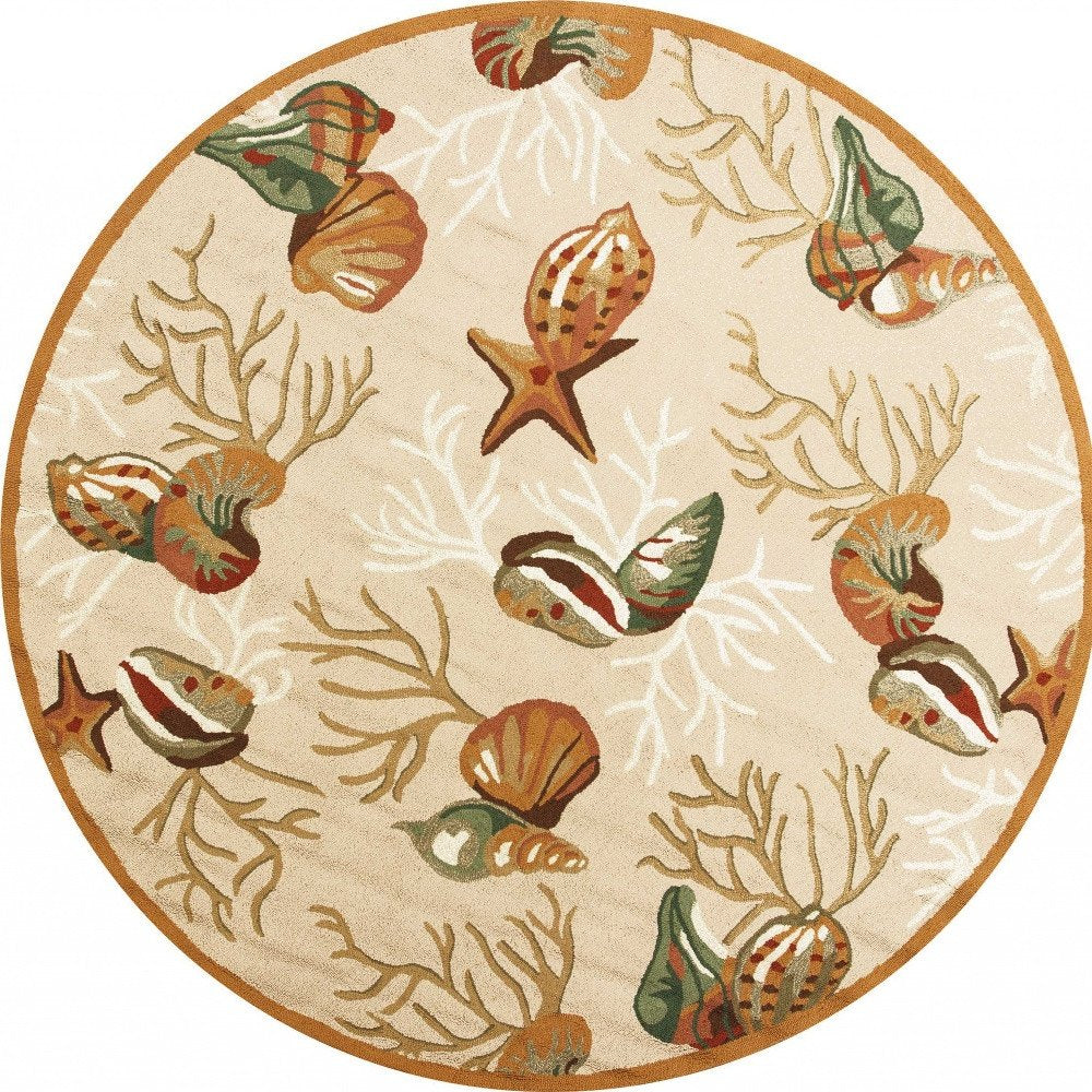 2' X 3' Beige Green And Brown Seashell and Coral Hand Tufted Area Rug