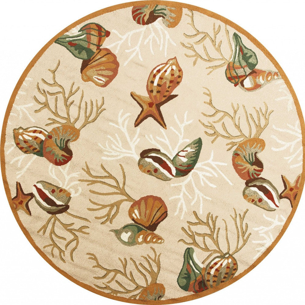 2' X 3' Beige Green And Brown Seashell and Coral Hand Tufted Area Rug