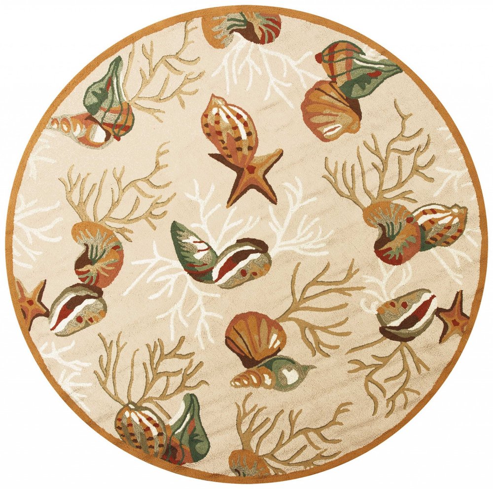 2' X 3' Beige Green And Brown Seashell and Coral Hand Tufted Area Rug