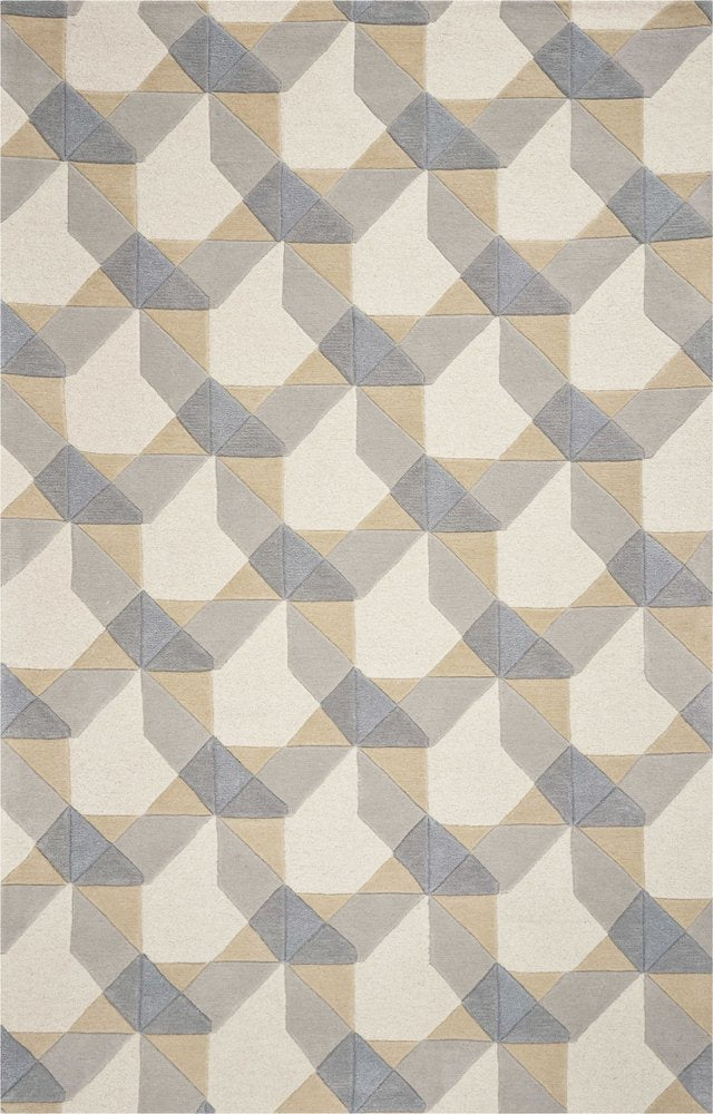 5' X 8' Ivory Gray And Cream Wool Geometric Hand Tufted Area Rug