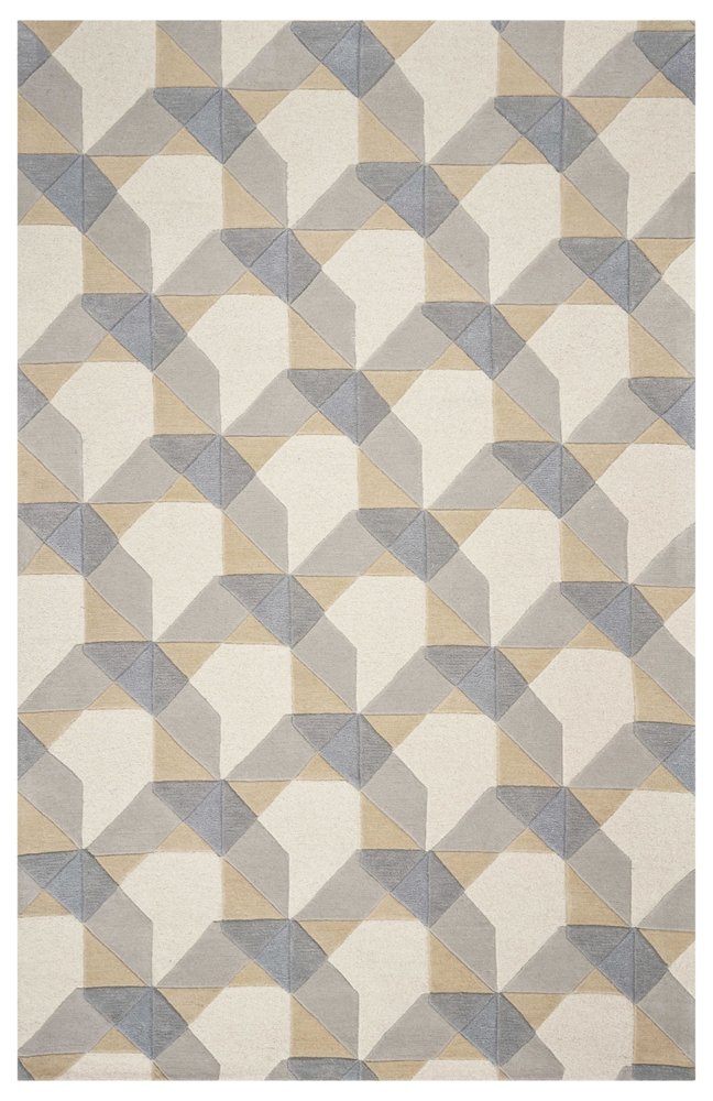 5' X 8' Ivory Gray And Cream Wool Geometric Hand Tufted Area Rug