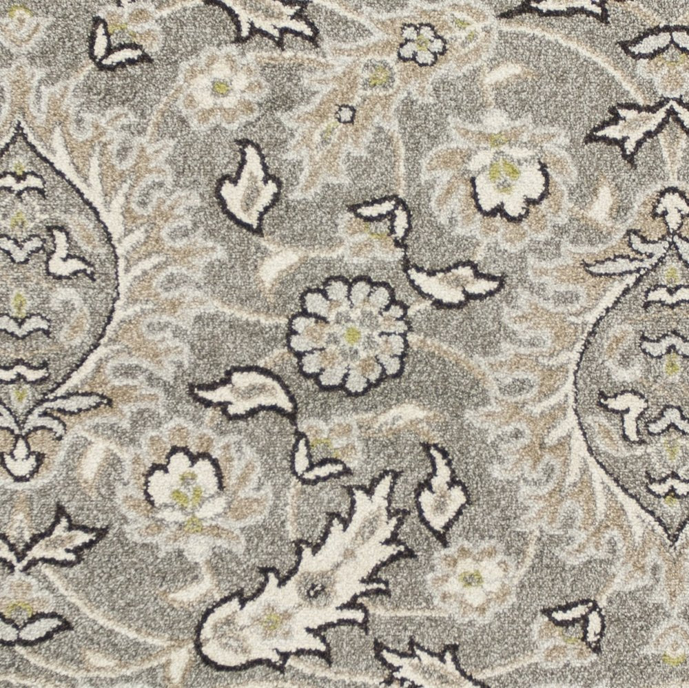 2' X 4' Gray And Ivory Floral Medallion Area Rug