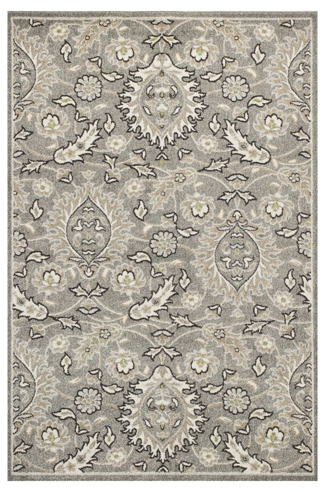 2' X 4' Gray And Ivory Floral Medallion Area Rug