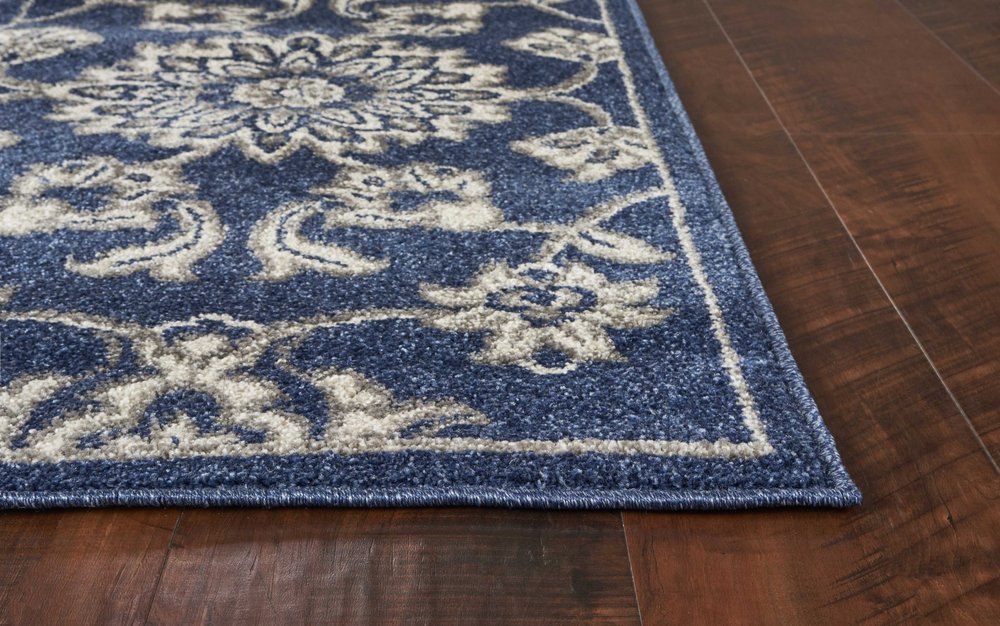 2' X 3' Blue And Ivory Floral Medallion Area Rug