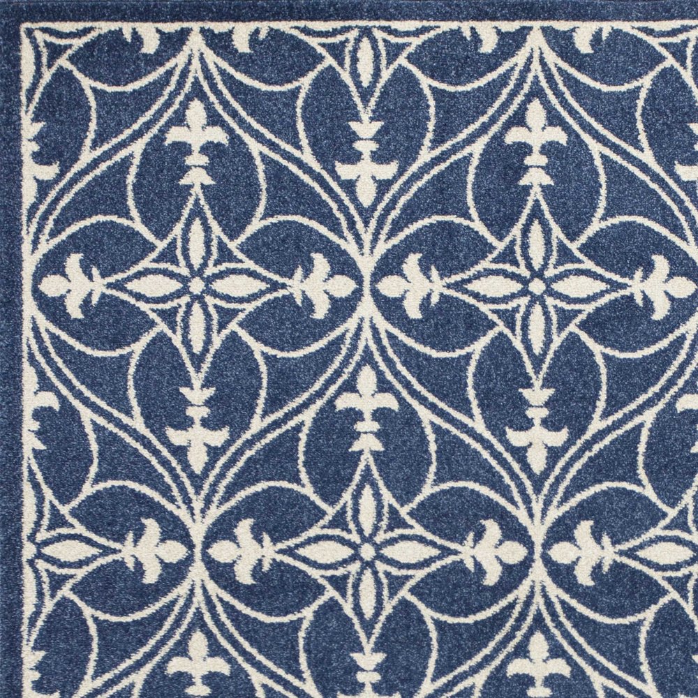 2' X 3' Blue And Ivory Floral Medallion Area Rug