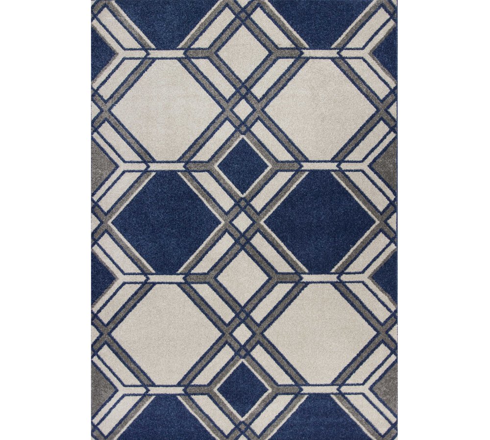 5' X 8' Blue Ivory And Gray Geometric Area Rug