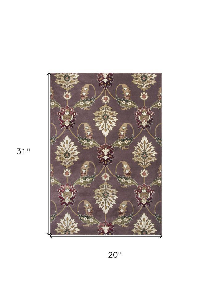 7' Purple Ivory And Brown Floral Octagon Rug