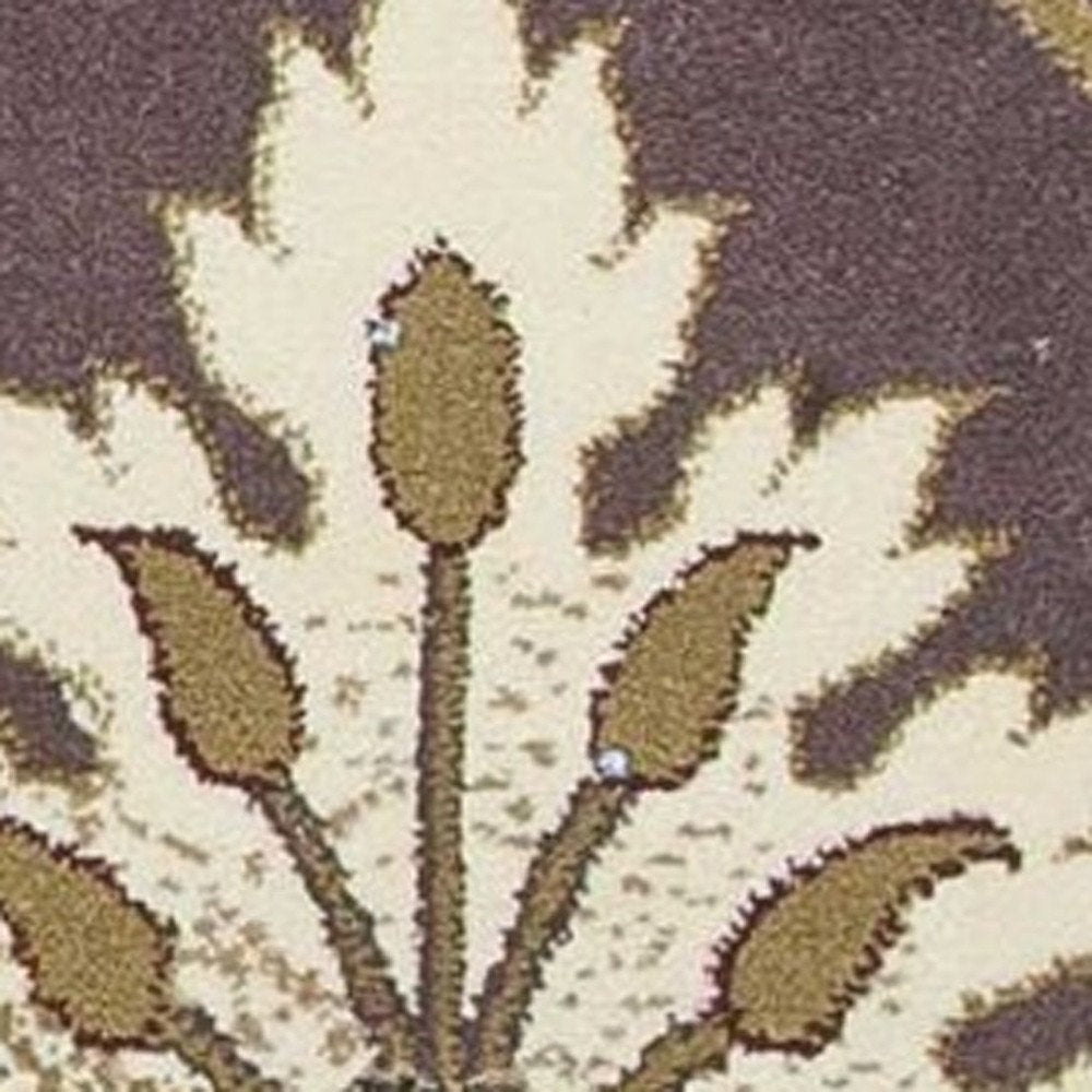 7' Purple Ivory And Brown Floral Octagon Rug