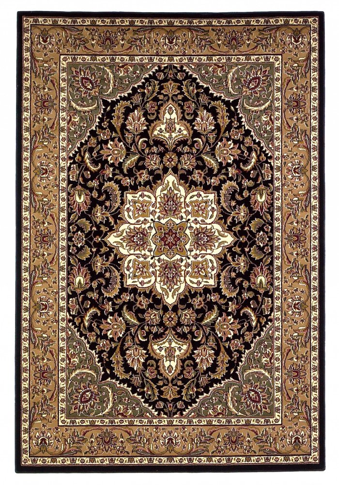 3' X 5' Black And Beige Floral Medallion Area Rug