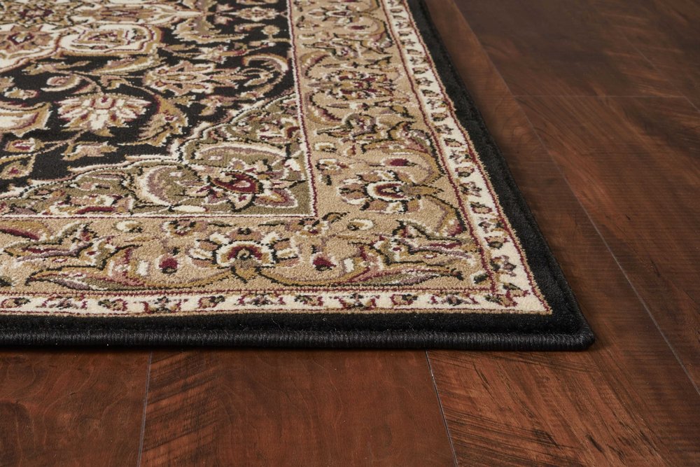 3' X 5' Black And Beige Floral Medallion Area Rug
