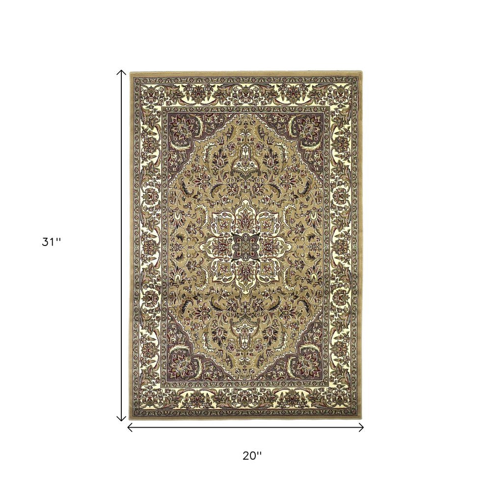 8' Beige And Ivory Floral Medallion Octagon Rug