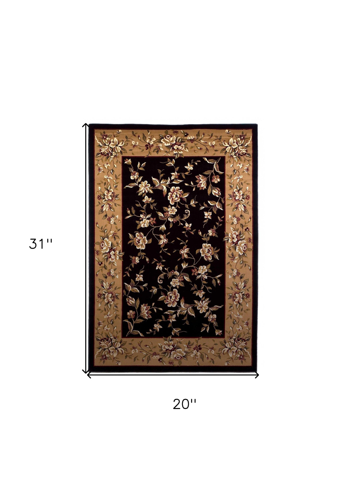 3' X 5' Black Beige Machine Woven Floral Vines Indoor Area Rug