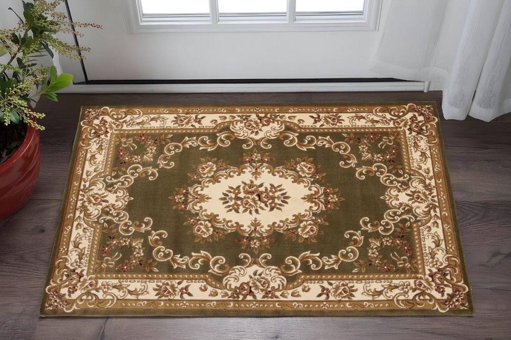 5' X 8' Plum And Ivory Floral Medallion Area Rug