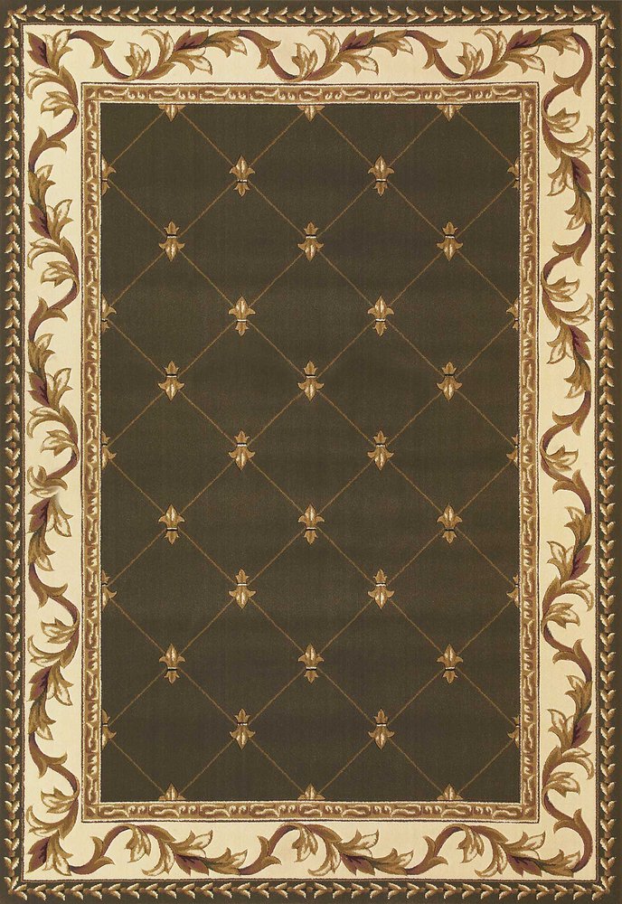 3' X 5' Dark Green Ivory And Brown Floral Vines Area Rug