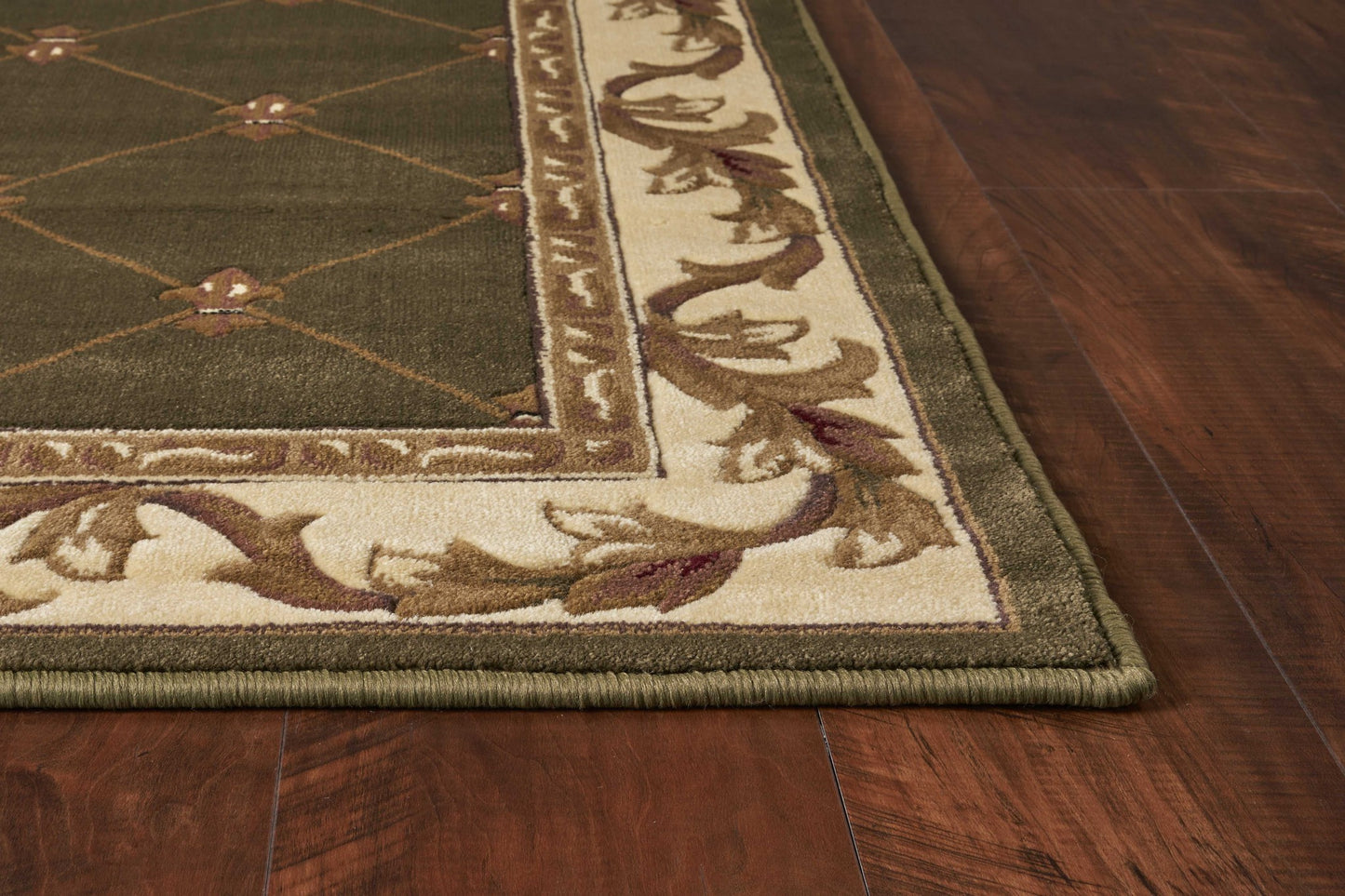 3' X 5' Dark Green Ivory And Brown Floral Vines Area Rug
