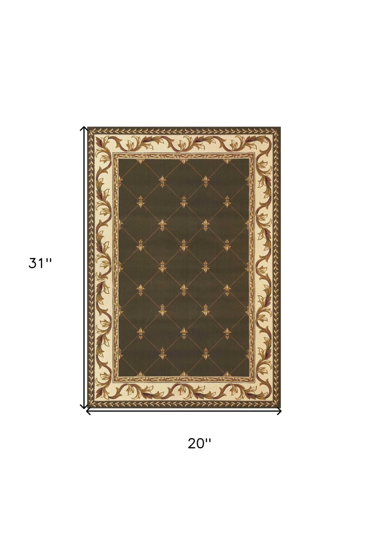 3' X 5' Dark Green Ivory And Brown Floral Vines Area Rug