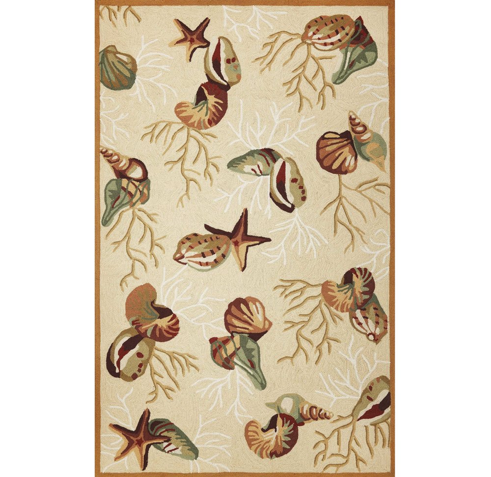 2' X 3' Beige Green And Brown Seashell and Coral Hand Tufted Area Rug