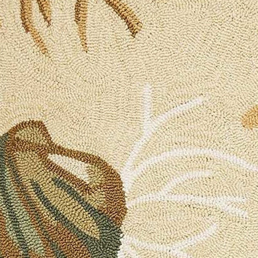 2' X 3' Beige Green And Brown Seashell and Coral Hand Tufted Area Rug
